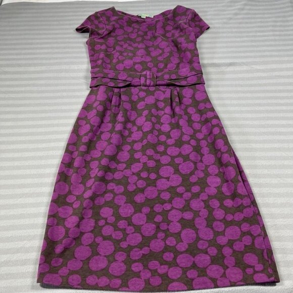 Boden Dress Womens US 10 Purple Brown Polka Dot Short Sleeve Belted Knee Length - Picture 1 of 6